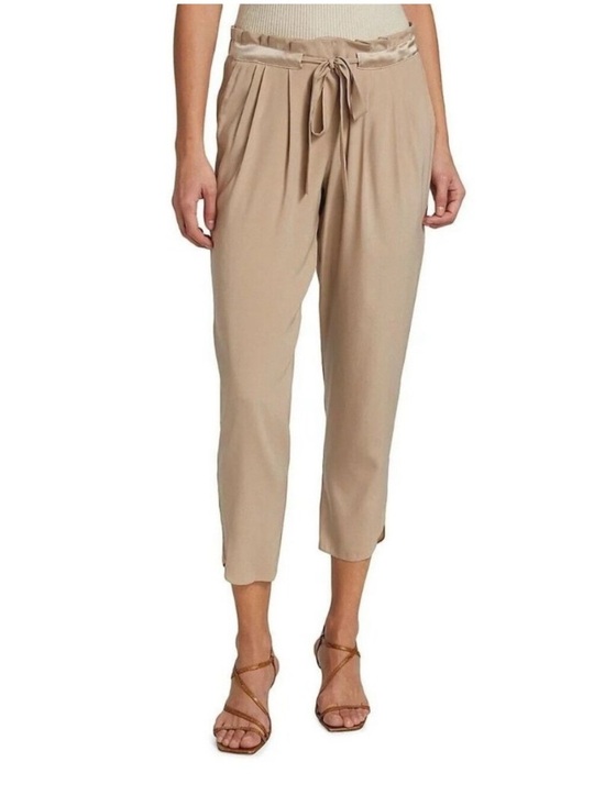 Ramy Brook Pants - Ramy Brook Cropped Drawstring Tapered Pants - Tan